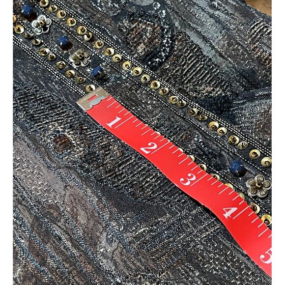 Chico's Womens Size Medium Dressy Brown Black Shimmer Sequin Bead Blazer Jacket - Picture 9 of 15